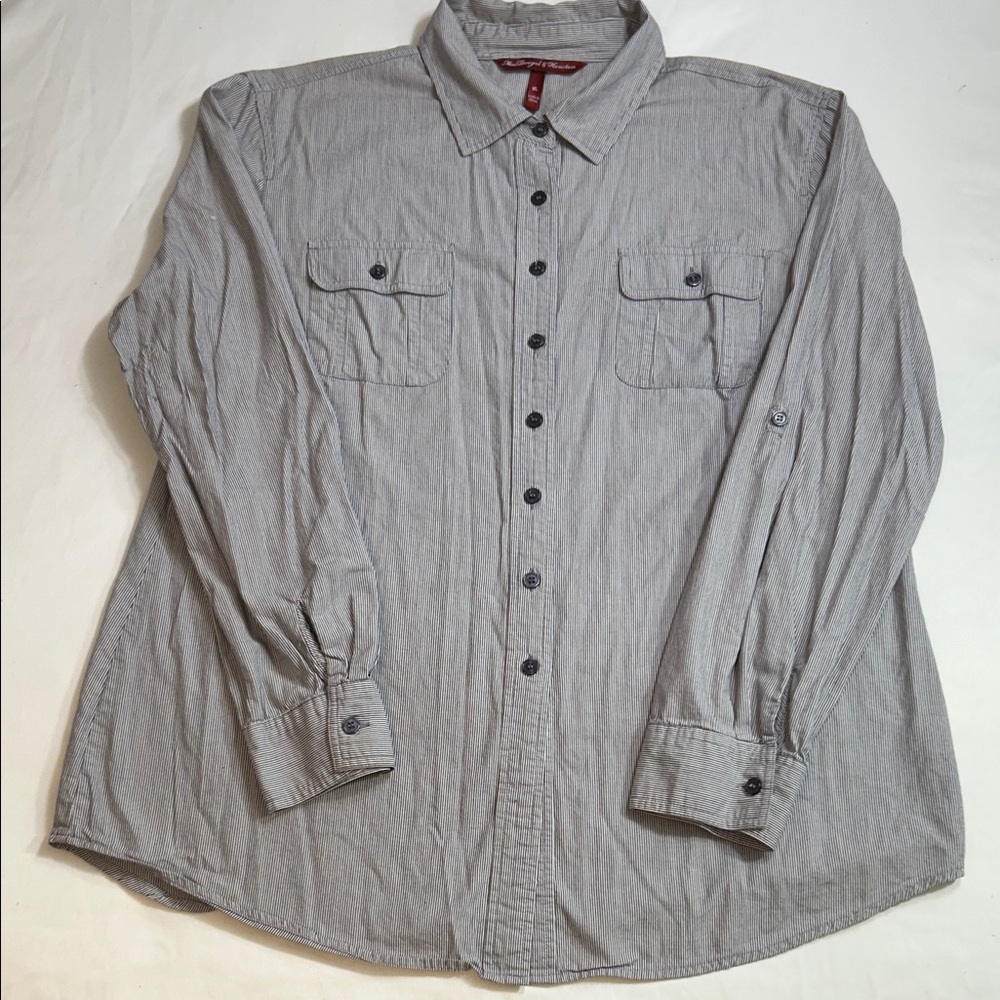 Gray & White Stripped Button-Up Shirt